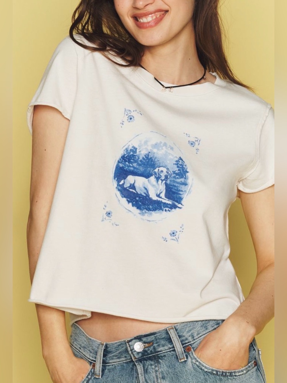 Anthropologie Maeve Caitlin Golden Labrador Retriever Dog T-Shirt NWT Cotton L